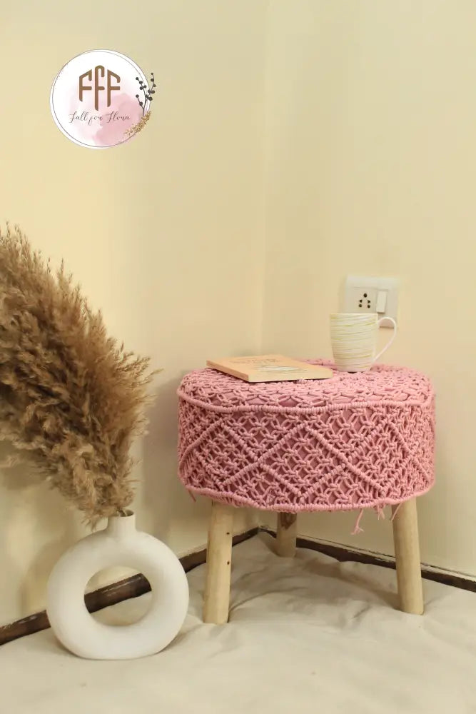 Blush Bloom Macrame Ottoman