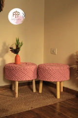 Blush Bloom Macrame Ottoman - Set Of 2