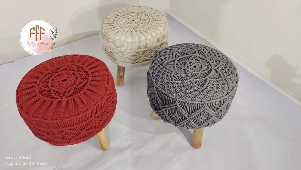 Celeste Macrame Ottomans