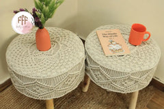 Ivory Macrame Ottoman - Set Of 2