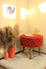 Tangerine Macrame Ottoman