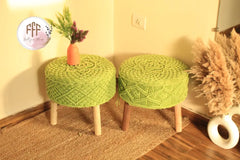 Zesty Green Macrame Ottoman - Set Of 2